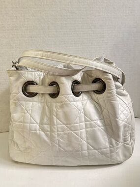 Vintage Authentic Christian Dior Quilted Bucket Bag – White